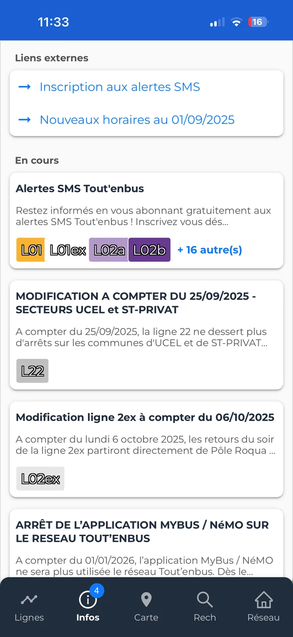 Passenger app: network news, useful links and current disruptions by line